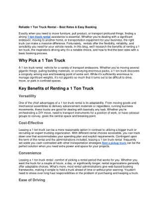 Reliable 1 Ton Truck Rental – Best Rates & Easy Booking