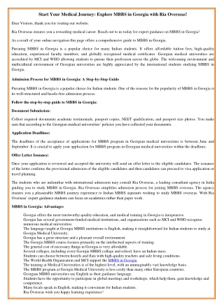 Start Your Medical Journey: Explore MBBS in Georgia with Ria Overseas!