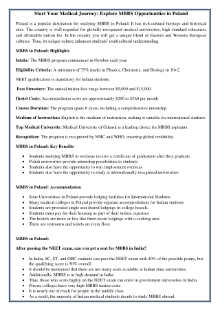 Start Your Medical Journey: Explore MBBS Opportunities in Poland
