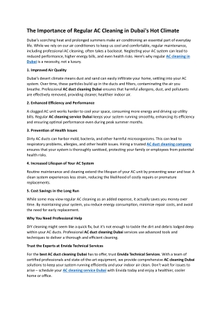 The Importance of Regular AC Cleaning in Dubai