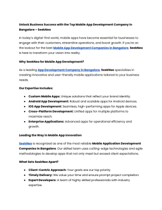 Mobile App Development Company in Bangalore – SeekNeo