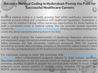 Advance Medical Coding in Hyderabad Paving the Path for Successful Healthcare Careers