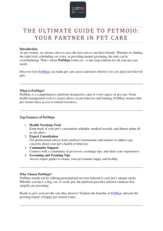 The Ultimate Guide to PetMojo