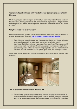 Transform Your Bathroom with Tub-to-Shower Conversions and Walk-In Showers