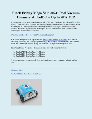 Pool Vacuum Cleaners Black Friday Sale – Up to 70% Off