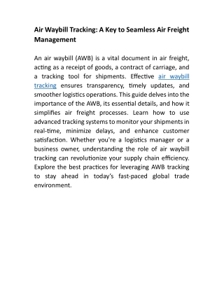 Air Waybill Tracking: A Key to Seamless Air Freight Management