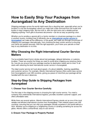How to Easily Ship Your Packages from Aurangabad to Any Destination