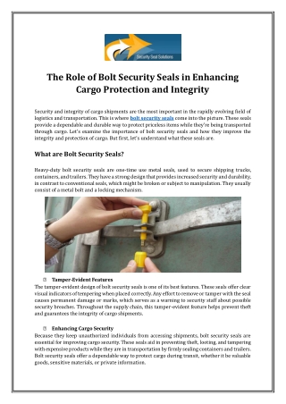 The Role of Bolt Security Seals in Enhancing Cargo Protection and Integrity