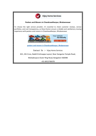 Packers and Movers in Chandrasekharpur, Bhubaneswar