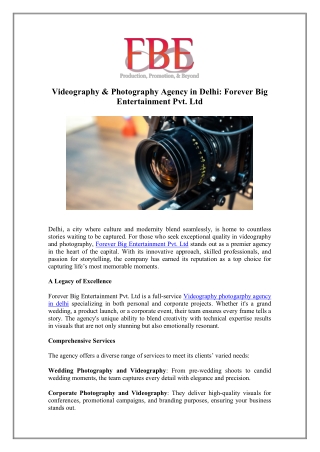 Top Videography & Photography Agency in Delhi – Choose Forever Big Entertainment