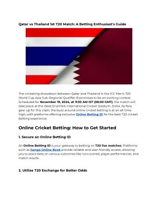 Qatar vs Thailand 1st T20 Match: A Betting Enthusiast's Guide