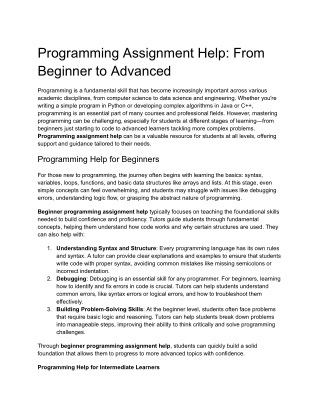 Programming Assignment Help From Beginner to Advanced