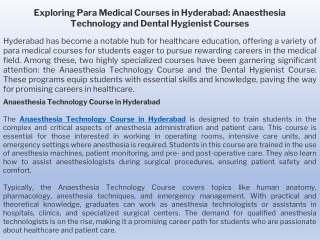 Exploring Para Medical Courses in Hyderabad Anaesthesia Technology and Dental Hygienist Courses