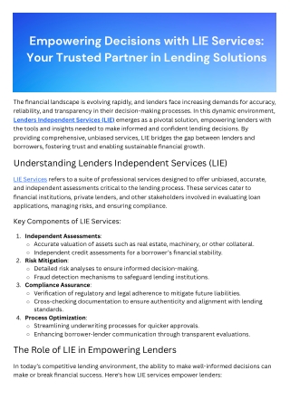 Empowering Decisions with LIE Services Your Trusted Partner in Lending Solutions