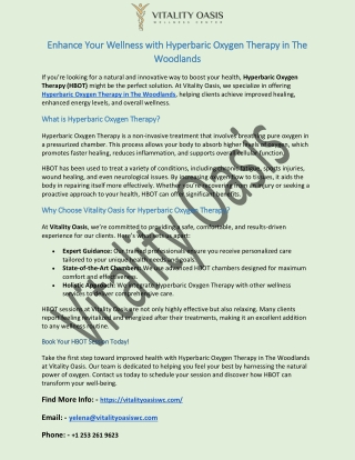 Hyperbaric Oxygen Therapy in The Woodlands at Vitality Oasis