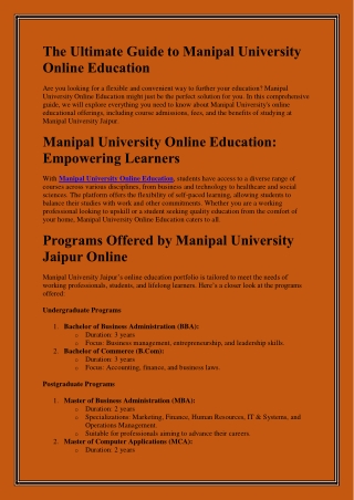 Manipal University Online Education Ultimate Guide