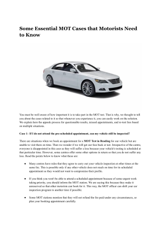 Some Essential MOT Cases that Motorists Need to Know