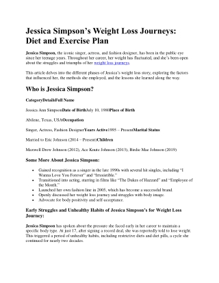 Jessica Simpson’s Weight Loss Journeys Diet and Exercise Plan