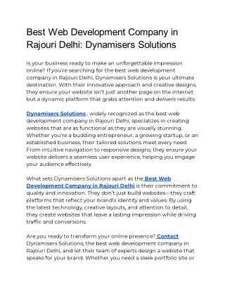 Best Web Development Company in Rajouri Delhi_ Dynamisers Solutions