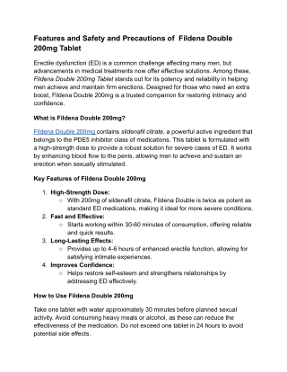 Features and Safety and Precautions of  Fildena Double 200mg Tablet- usa-medicines