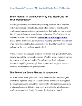 Event Planner in Vancouver Why You Need One for Your Wedding Day