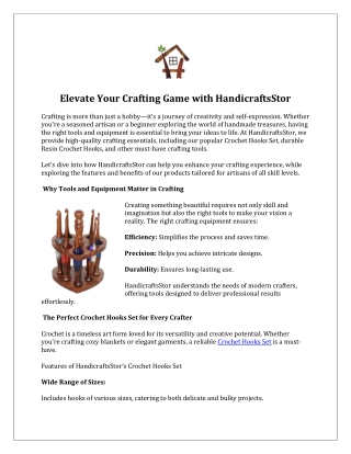 Elevate Your Crafting Game with HandicraftsStor