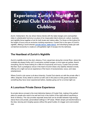 Experience Zurich’s Nightlife at Crystal Club: Exclusive Dance & Clubbing