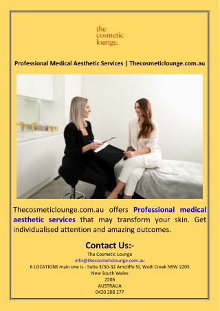 Professional Medical Aesthetic Services  Thecosmeticlounge.com.au