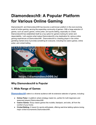 Diamondexch9_ A Popular Platform for Various Online Gaming
