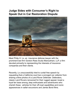 Judge Sides with Consumer’s Right to Speak Out in Car Restoration Dispute
