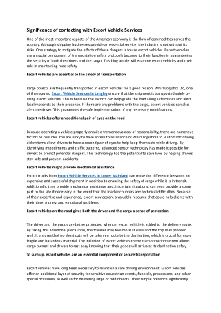 Significance of contacting with Escort Vehicle Services