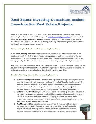 Real Estate Investing Consultant