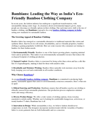 Bambians India’s Eco-Friendly Bamboo Clothing Company