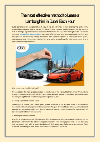 The most effective method to Lease a Lamborghini in Dubai Each Hour