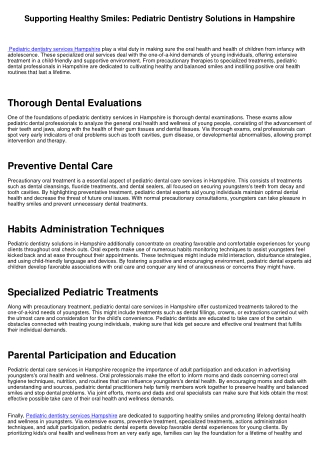 Nurturing Healthy Smiles: Pediatric Dental Care Solutions in Hampshire