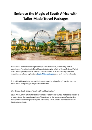 Embrace the Magic of South Africa with Tailor-Made Travel Packages