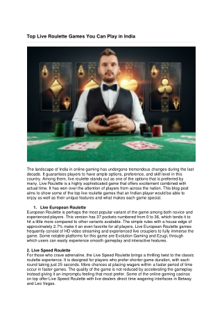 Top Live Roulette Games You Can Play in India