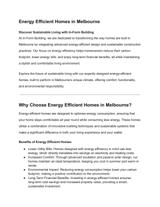 Why In-Form Building is Your Top Choice for Energy Efficient Homes in Melbourne