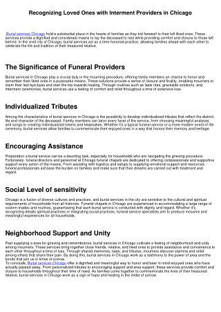 Recognizing Loved Ones with Burial Solutions in Chicago