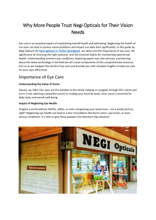 Why More People Trust Negi Opticals for Their Vision Needs