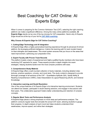 Best Coaching for CAT Online: AI Experts Edge