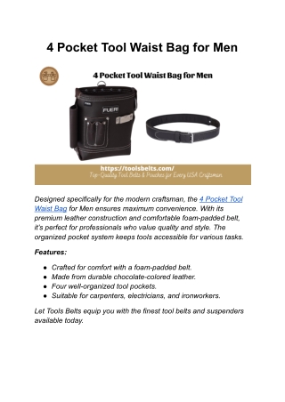 4 Pocket Tool Waist Bag for Men
