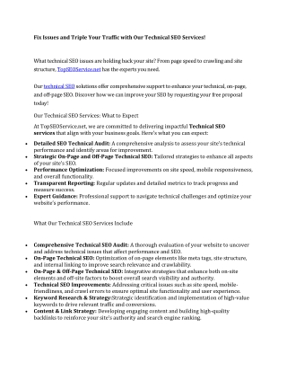 Fix Issues and Triple Your Traffic with Our Technical SEO Services!