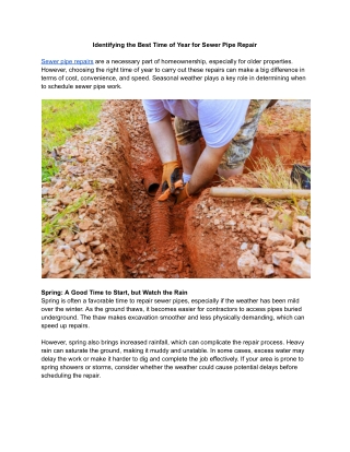 Identifying the Best Time of Year for Sewer Pipe Repair