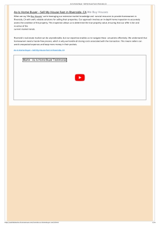 As-Is Home Buyer - Sell My House Fast in Riverside, CA