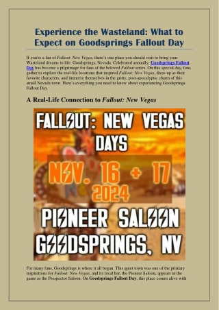 Experience the Wasteland: What to Expect on Goodsprings Fallout Day
