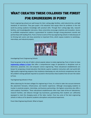 What Creates These Colleges the Finest for Engineering in Pune?