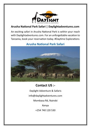 Arusha National Park Safari  Daylightadventures.com