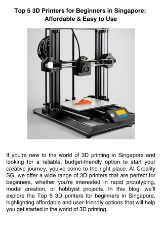 Top 5 3D Printers for Beginners in Singapore Affordable Easy to Use