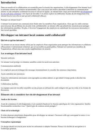 'Développer un intranet local comme outil collaboratif.'